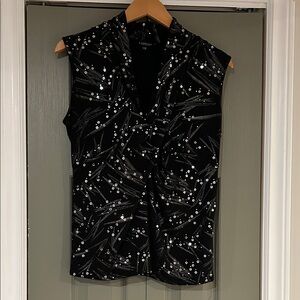 Lindor Black Sequin-Embellished V-Neck Sleeveless Top